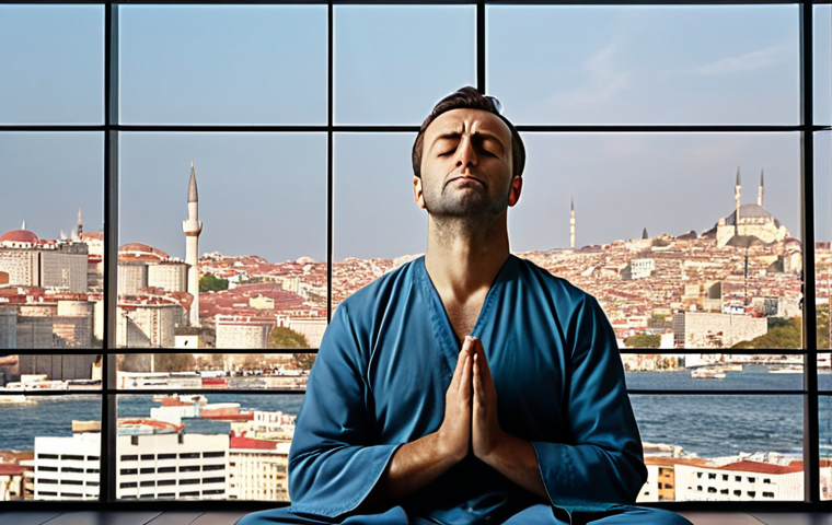 **
"Emotional Intelligence in Investing: A calm investor meditating amidst fluctuating stock market charts, emphasizing rational decision-making over impulsive reactions. Soft, calming colors, maybe Istanbul skyline in the background subtly."
**