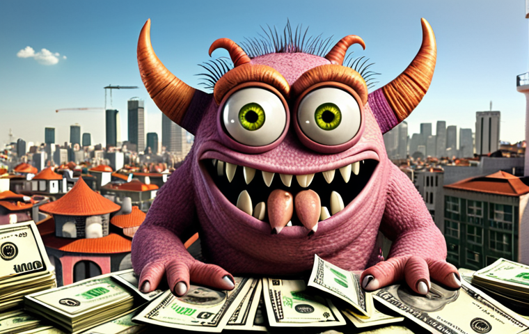 ** A friendly cartoon monster with dollar signs in its eyes, slowly nibbling on a stack of Turkish Lira (TRY) banknotes. The background shows a cityscape with rising price tags on buildings. The overall tone is humorous but slightly concerning.

**