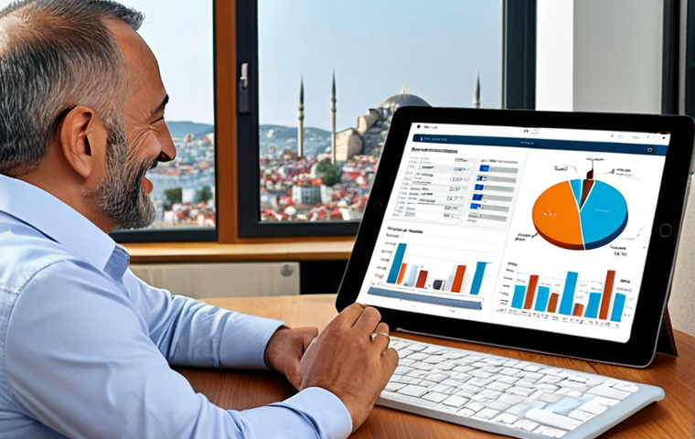 **
A friendly financial advisor sitting across from a Turkish couple at a modern office desk, reviewing personalized investment plans on a tablet. The advisor is explaining charts and graphs with a warm smile, emphasizing a long-term, low-risk investment strategy tailored for retirement in Turkey. The office has a view overlooking a cityscape of Istanbul. Focus on conveying trust and personalized service.
**