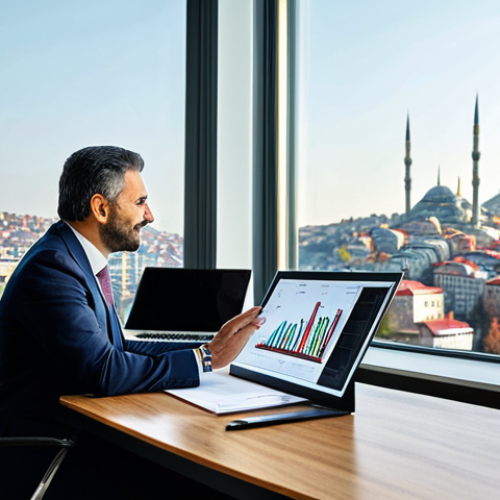 Home 19 Investment Advisor Meeting**
A Fund Investment Advisor, fully clothed in a professional business suit, is meeting with a client in a modern office setting. The advisor is explaining investment strategies using charts and graphs. The environment includes a bright, contemporary office with large windows overlooking Istanbul. Safe for work, appropriate content, perfect anatomy, natural pose, family-friendly, professional setting.
**