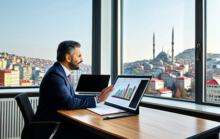 Investment Advisor Meeting**
A Fund Investment Advisor, fully clothed in a professional business suit, is meeting with a client in a modern office setting. The advisor is explaining investment strategies using charts and graphs. The environment includes a bright, contemporary office with large windows overlooking Istanbul. Safe for work, appropriate content, perfect anatomy, natural pose, family-friendly, professional setting.
**