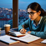 펀드투자상담사 시험 난이도 분석 - **Prompt:** A highly detailed, realistic photograph of a determined young female Turkish student at ...